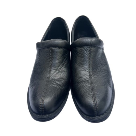 Born Black Leather Round Toe Comfort Slip On Block Heel Clog Shoes Size 8.5 - Picture 1 of 9